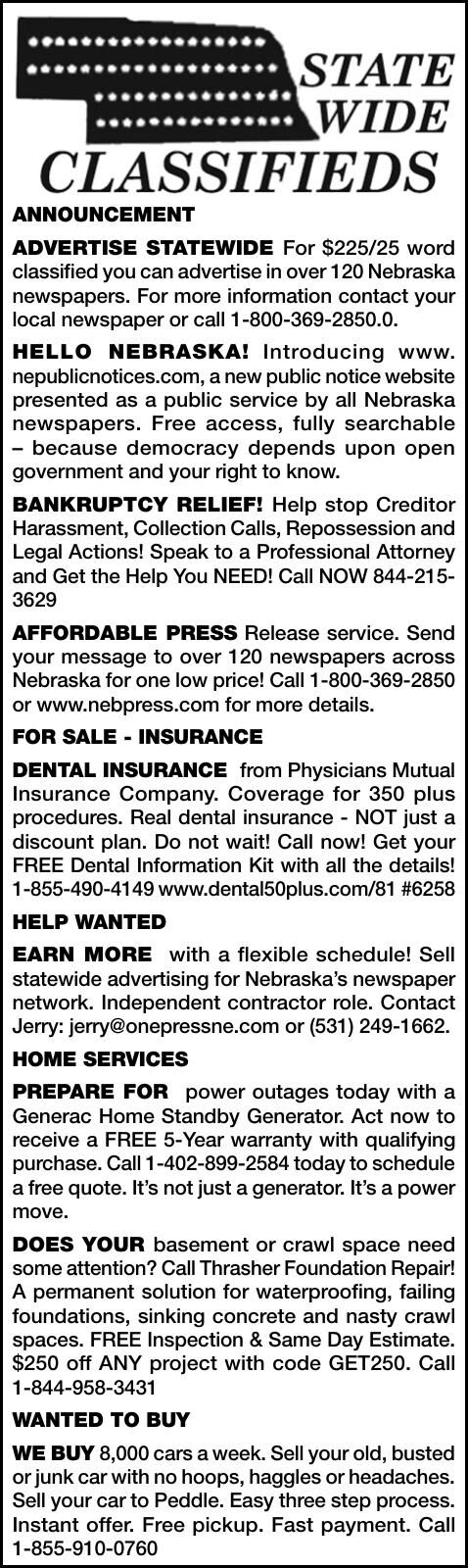 STATEWIDE CLASSIFIEDS - Ad from 2026-05-09