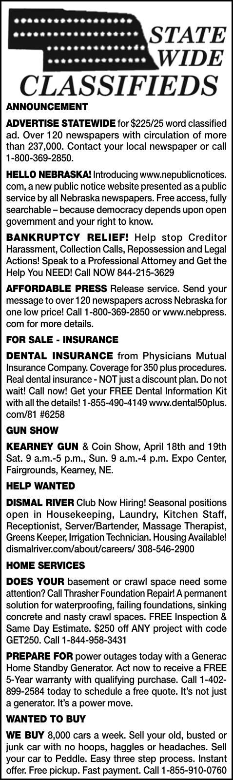 STATEWIDE CLASSIFIEDS - Ad from 2026-04-11