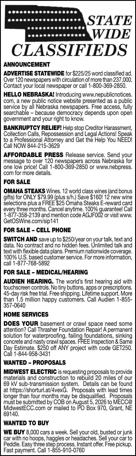 STATEWIDE CLASSIFIEDS - Ad from 2026-07-25