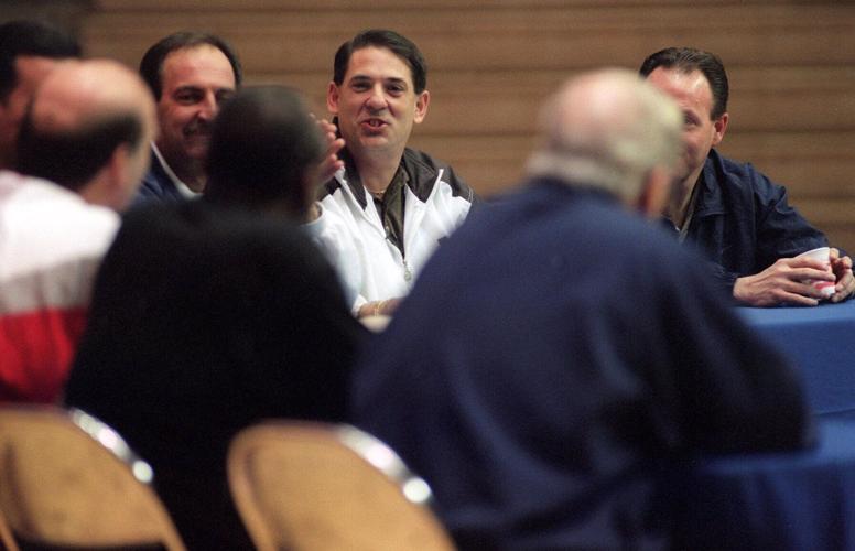 Former Villanova coach Steve Lappas jokes with the other Big 5 coaches during a taping of the Comcast basketball show in 1997..