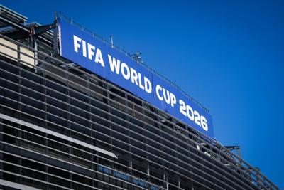 FIFA 2026 World Cup signage is displayed at MetLife Stadium, May 7, 2026, East Rutherford, NJ, USA.