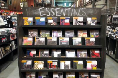 Music CDs are seen on display at the Rough Trade NYC record store in Brooklyn, New York
