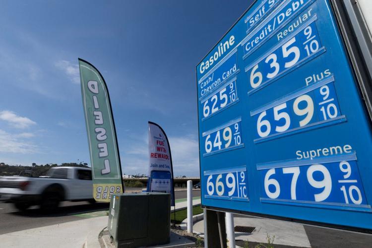 Price of gasoline shown at gas station in California