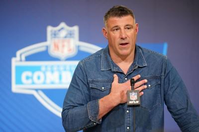 New England Patriots coach Mike Vrabel speaks during the NFL Scouting Combine in February at the Indiana Convention Center in Indianapolis.