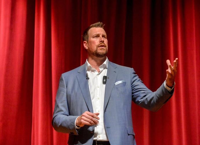 Ryan Leaf, former NFL quarterback and C.M. Russell HIgh grad, delivers his talk entitled "Lying to Myself", Thursday evening in the CMR Auditorium.