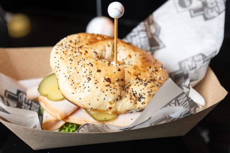 Everything toasted turkey bagel