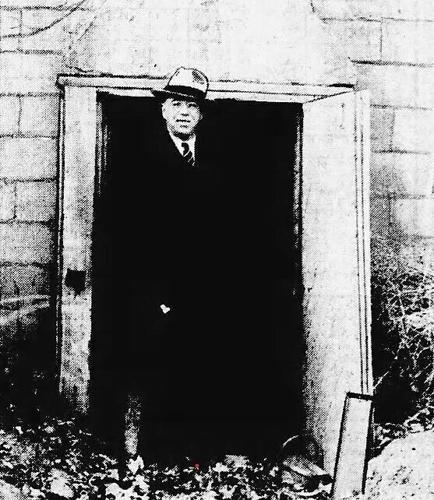 Roy A. Swanson at Robbers Cave entrance, OWH 1930 clip.jpg