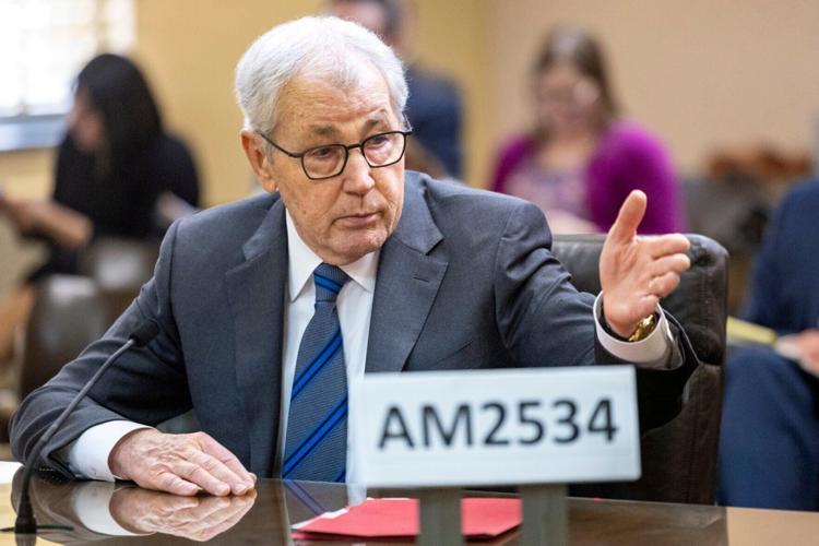 Hagel testifying on bill, 2.23