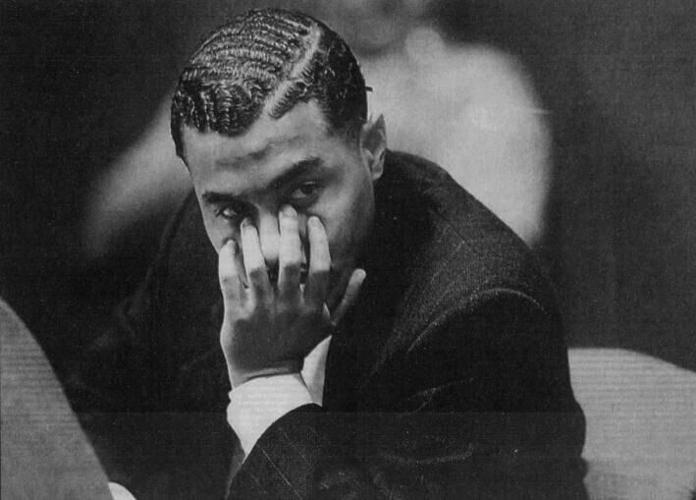 Tony Carruthers looks at spectators during his trial in April 1996. Carruthers represented himself after six past attorneys were dismissed from representing him