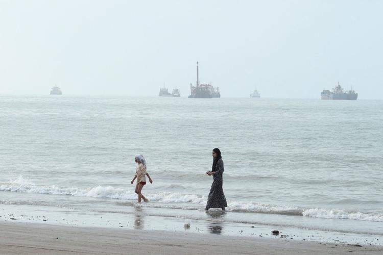 Vessels in the Strait of Hormuz near the beach of Bandar Abbas