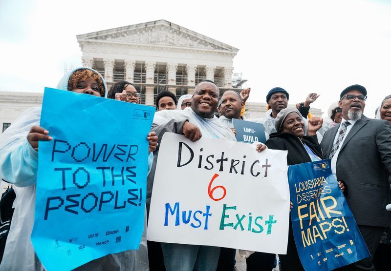 People rally outside the U.S. Supreme Court following arguments heard in Louisiana v. Callais on March 24, 2025. On April 29, 2026, the nation's highest court struck down a Louisiana congressional map that a group of voters who describe themselves as “n...