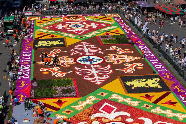 Belgium's flower festival, in the capital, sees a specially designed carpet of flowers at The Grand Place/ Grote Markt of Brussels.