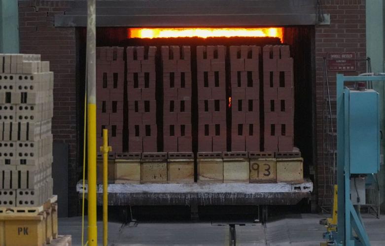 Fired bricks head out of the 400-foot-long tunnel kiln at Belden Brick in Sugarcreek, Ohio