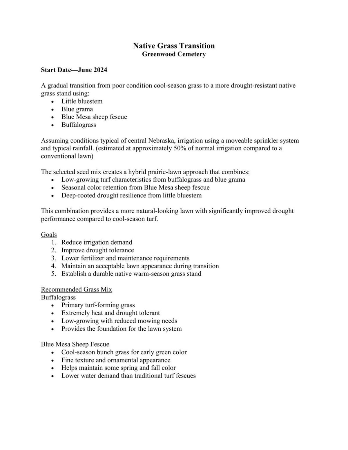 Native Grass Transition Plan