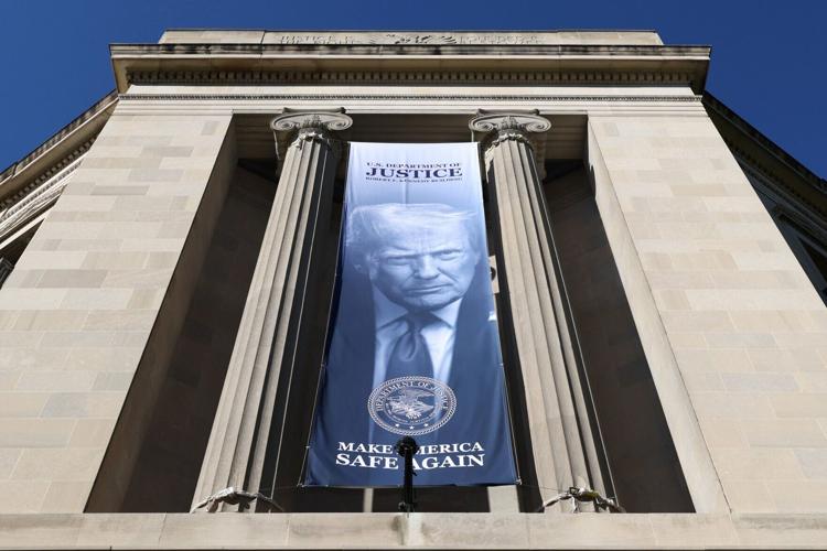 Trump banner at the Department of Justice in Washington