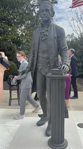 A statue of Alexander Hamilton at the White House Rose Garden.