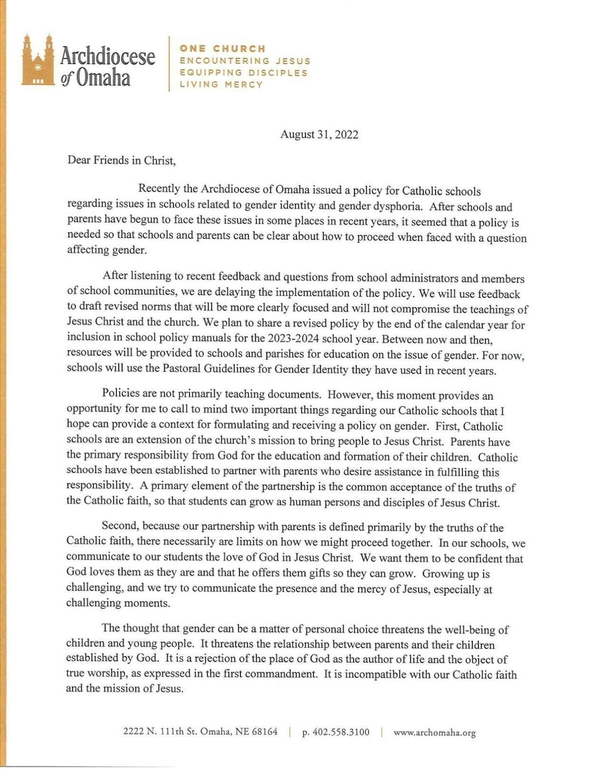 Read the letter delaying policy implementation