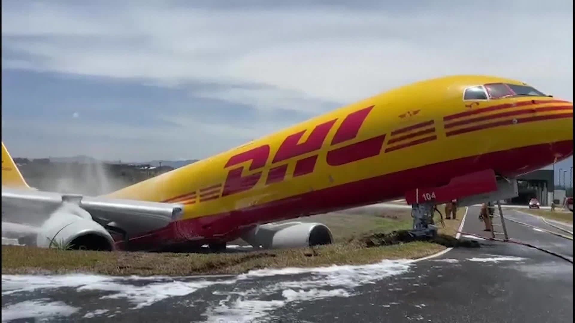 DHL Plane Skids Off Runway, Splits In Two