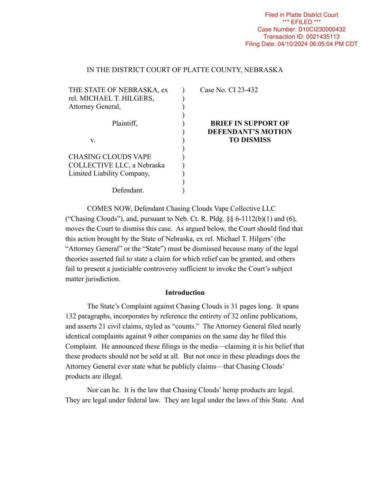 State of Nebraska v. Chasing Clouds Vape Collective LLC