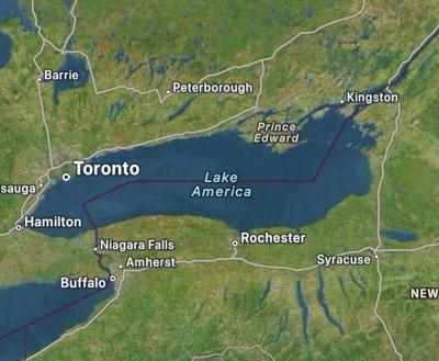A screenshot of Apple Maps from the phone of USA TODAY staffer James Powel centered on Lake Ontario after it was relabeled Lake America on Sept. 1.