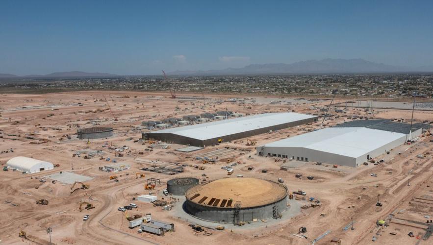 A drone view shows construction of Meta Platforms' data center complex in far Northeast El Paso on July 23, 2026. The $10