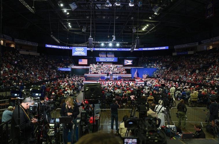 Supporter wait for President Donald Trump’s arrival  at a rally in support of Republican candidates in Ohio for the midterm