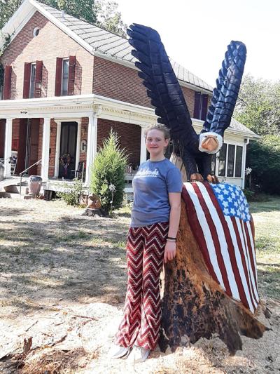 Girl and eagle and flag