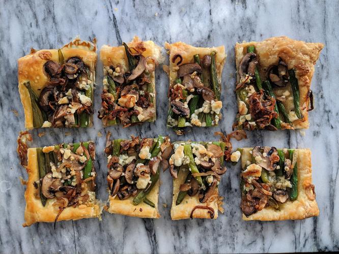 This puff pastry tart has all the flavors of a Thanksgiving green bean casserole.