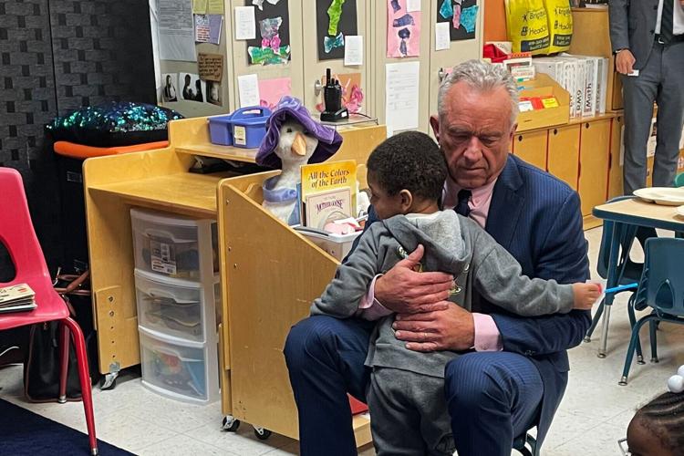 During a stop on his“ Take Back Your Health” tour, Health and Human Services Secretary Robert F. Kennedy Jr. visits a childcare center in Toledo, Ohio.