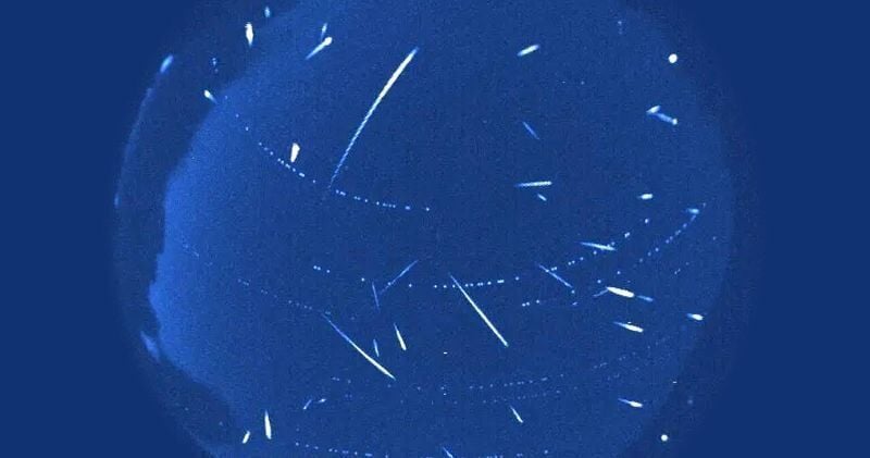 A composite image of the Lyrid and not-Lyrid meteors, seen over New Mexico from April 21-23, 2012.