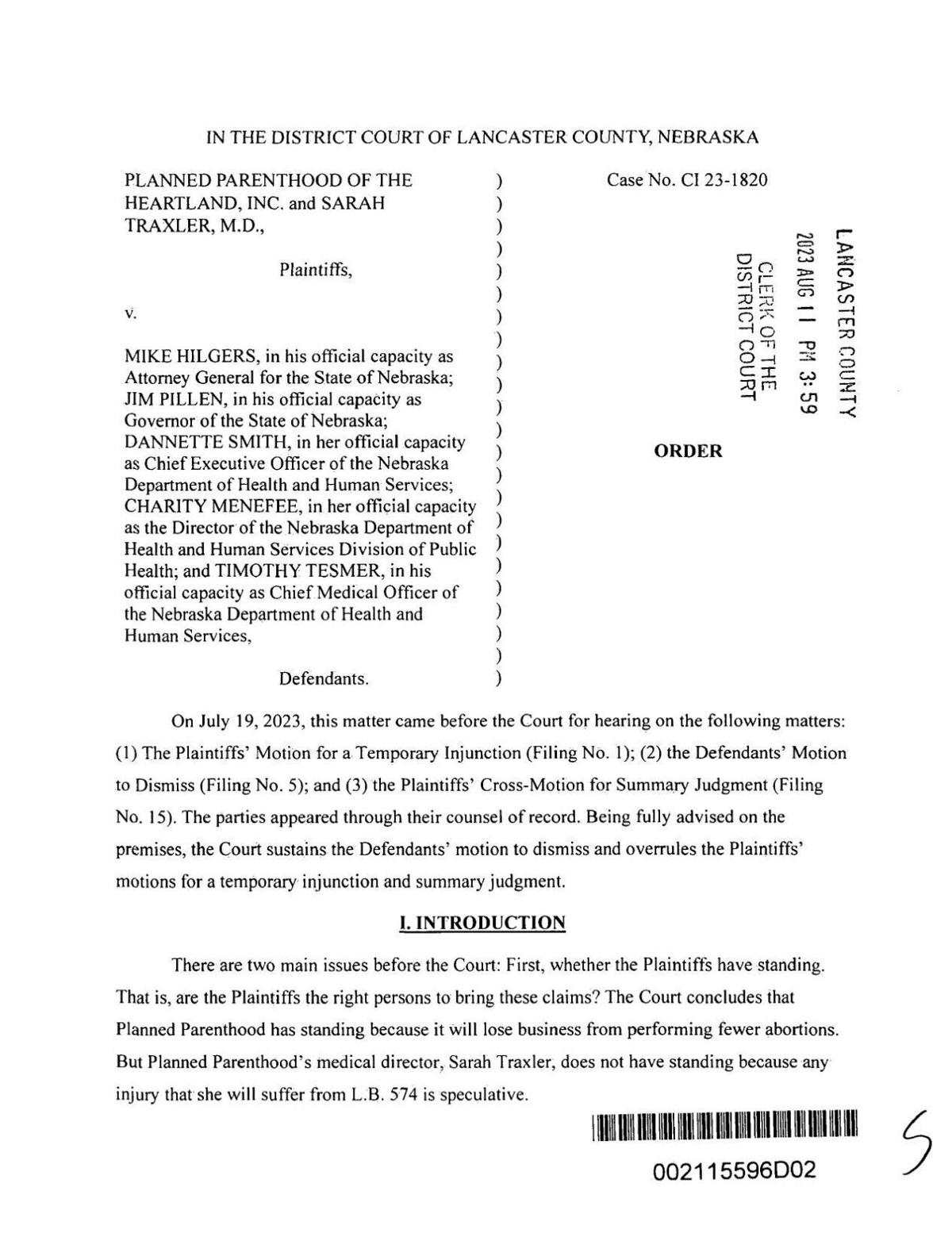 Ruling in Planned Parenthood v. State of Nebraska