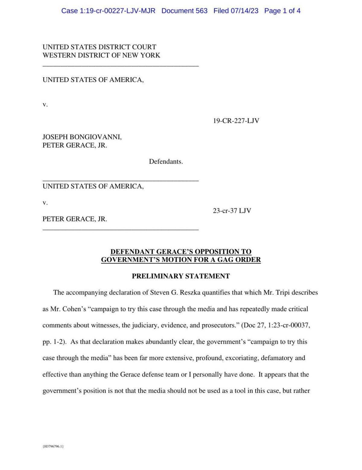 Steven Cohen motion opposing gag order request