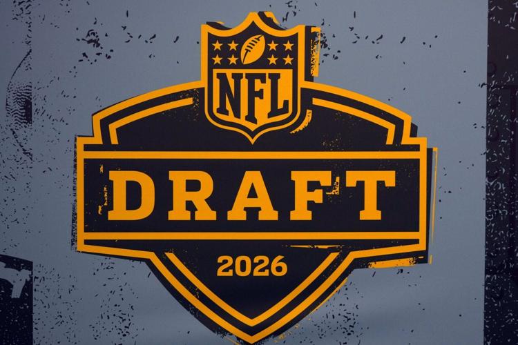 Feb 6, 2026; San Francisco, CA, USA; The 2026 NFL Draft logo at the Super Bowl LX Experience at the Moscone Center. Mandatory Credit: Kirby Lee-Imagn Images