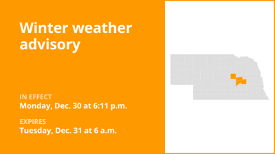 Update: Winter weather advisory for Nebraska until Tuesday morning