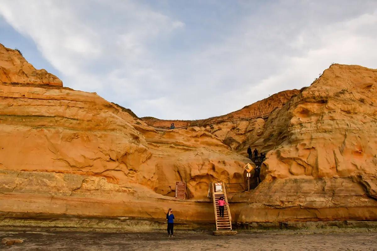 This trail, now temporarily closed, leads down from Torrey Pines State Natural Reserve to Torrey Pines State Beach, in San Diego County.