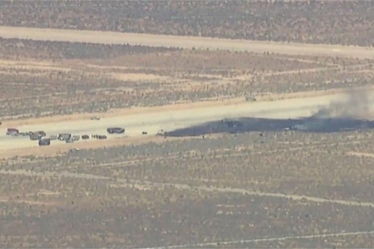 Smoke rises from Edwards Air Force Base after the crash of a U.S. Air Force B-52 bomber aircraft