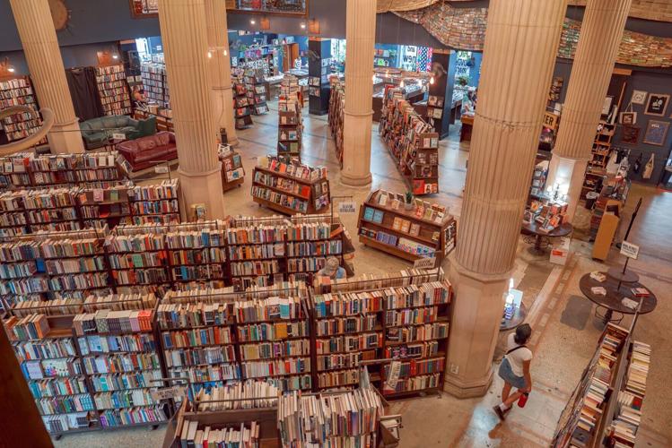 Interior of The Last Bookstore with Maze Like Bookshelves in Los Angeles.