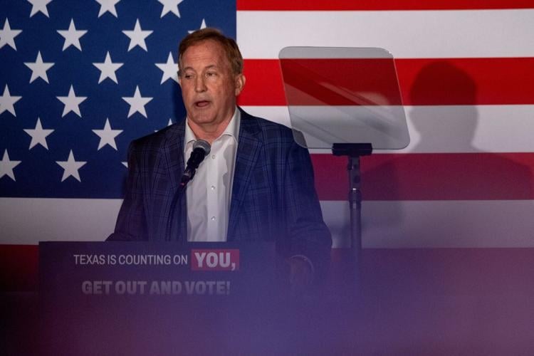 Texas Attorney General and Republican US Senate candidate Ken Paxton speaks at a midterm election rally in San Antonio