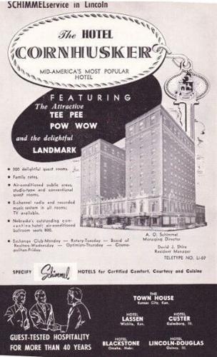 Cornhusker hotel advertisement