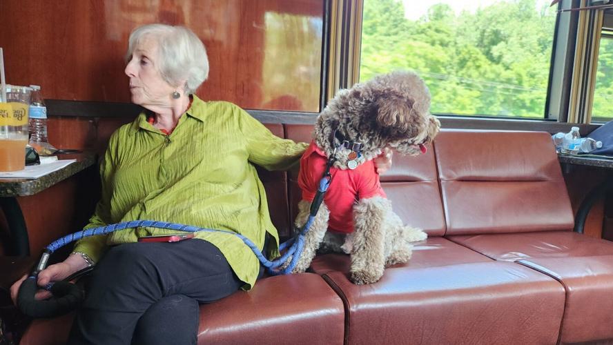 Former Ohio Supreme Court Chief Justice Maureen O'Connor and Carlo the dog on the Justice in Motion bus on July 8, 2026