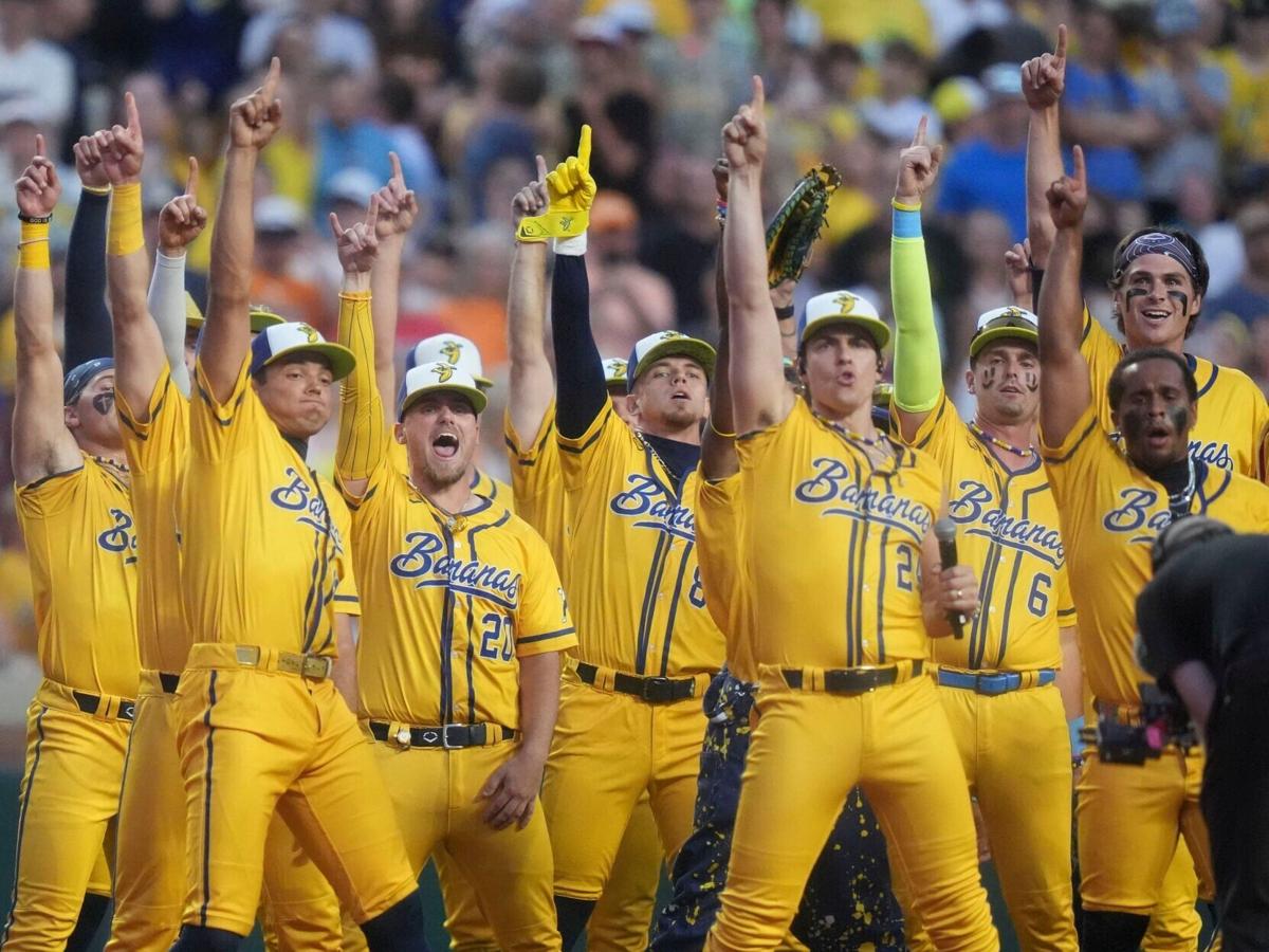 The Savannah Bananas gather to dance during the game against the Texas Tailgaters at Neyland Stadium on May 23, 2026, in