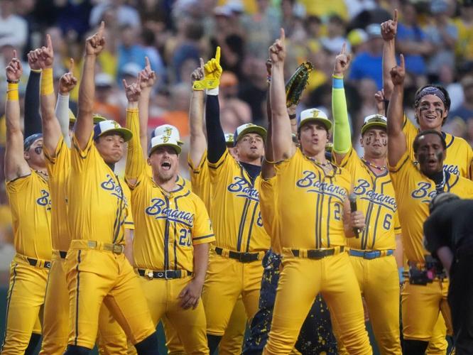 The Savannah Bananas gather to dance during the game against the Texas Tailgaters at Neyland Stadium on May 23, 2026, in