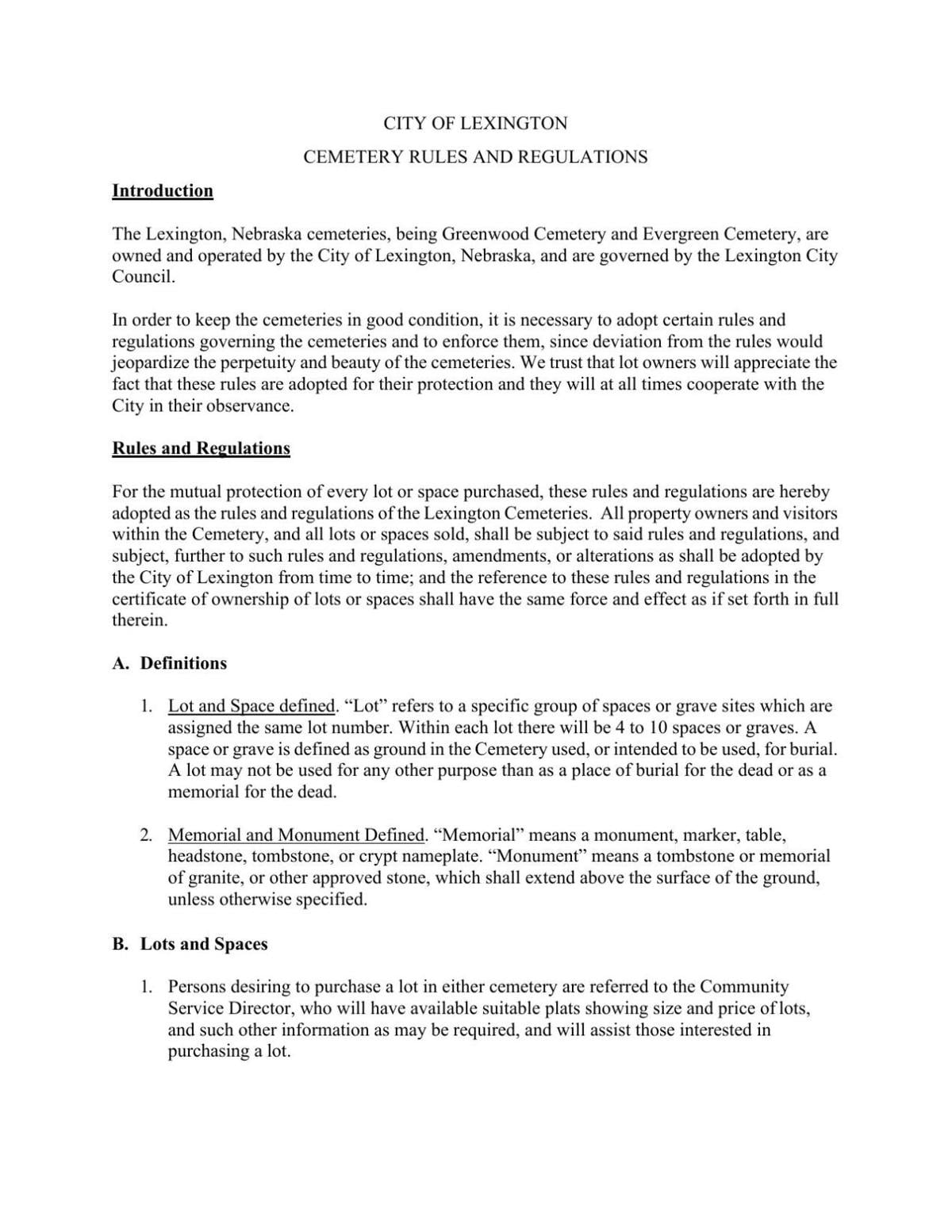 Cemetery rules and regulations