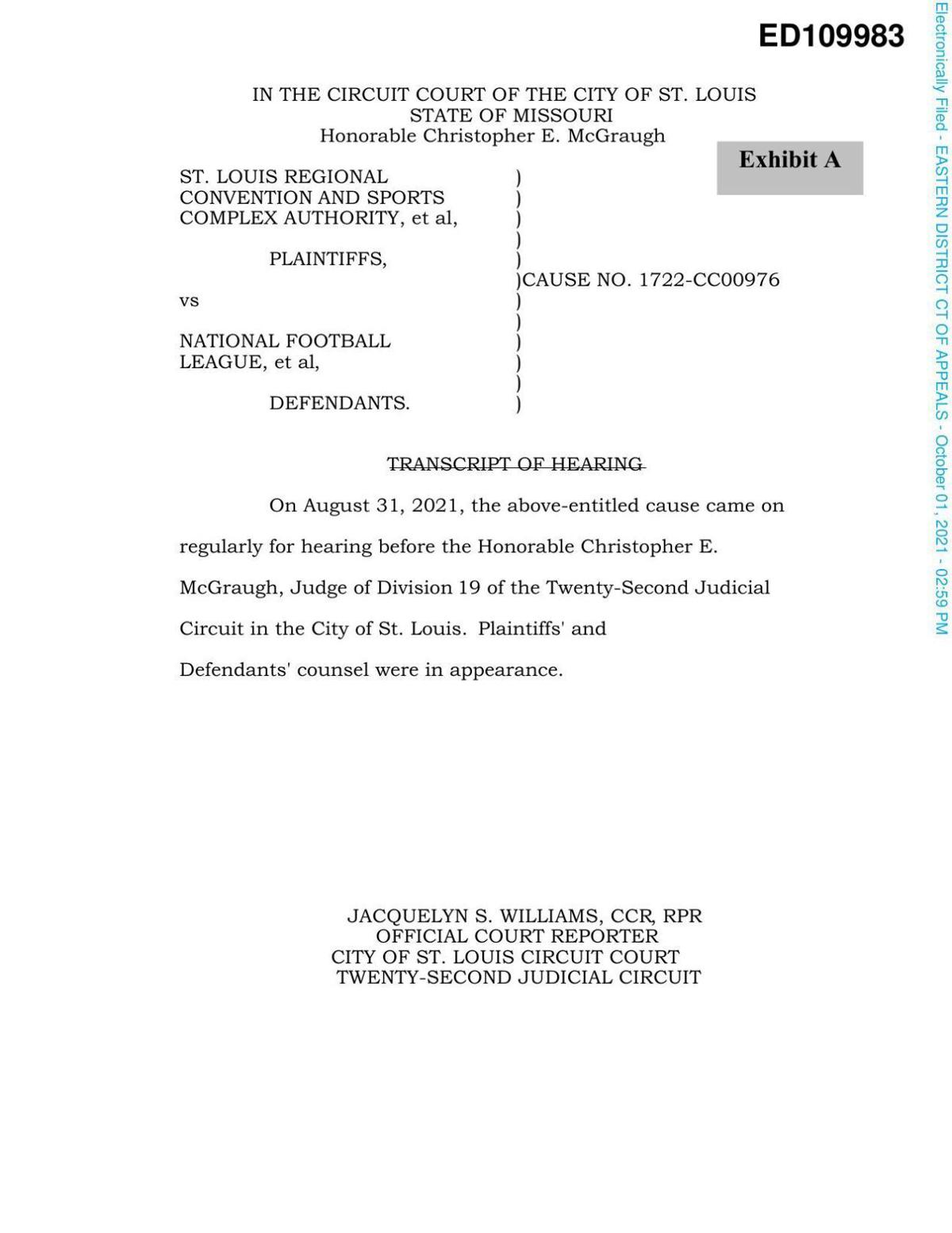 Partial transcript of Aug. 31 hearing before Judge Christopher McGraugh