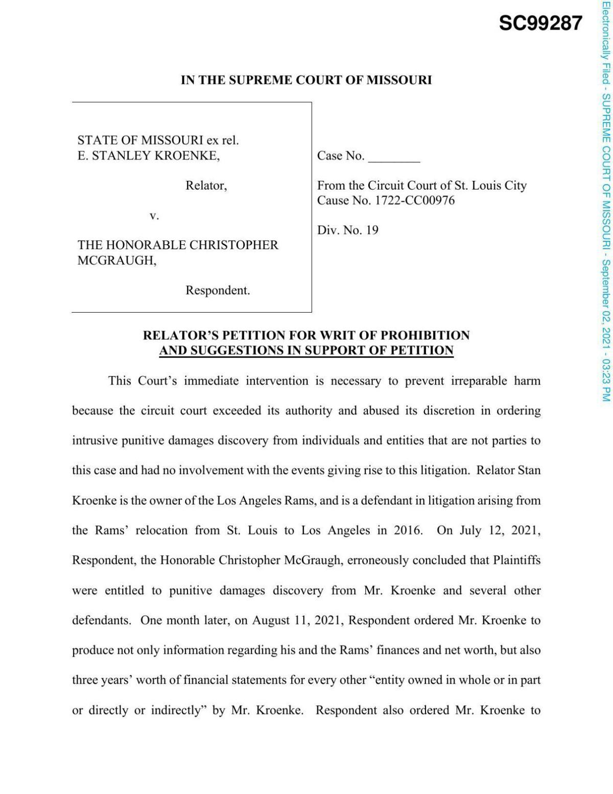 Stan Kroenke's petition to Missouri Supreme Court