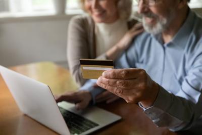 Couple using card