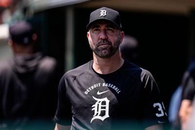Detroit Tigers pitcher Justin Verlander in the dugout during the fourth inning between Detroit Tigers and Philadelphia Phillies