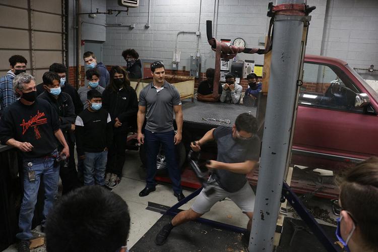LHS student with battering ram