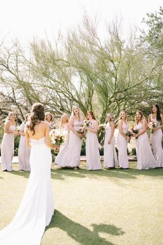 Sara and Brett, first look bridesmaids