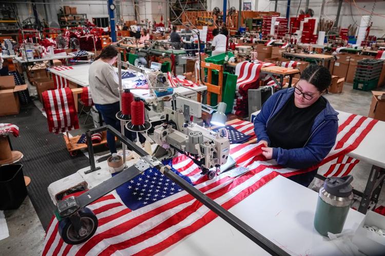 Apr 9, 2026; South Boston, VA, USA; Annin Flagmakers in South Boston, Va. have produced American flags for most major moments in history since the Civil War, including President Lincoln's inauguration and casket, the opening of the Brooklyn Bridge, the Apo
